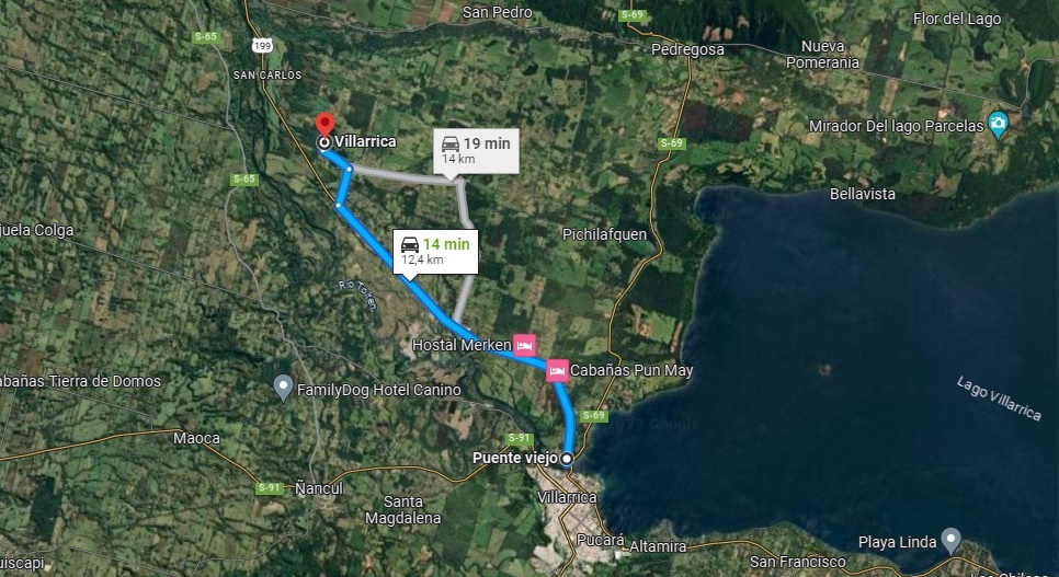Vista y ruta desde parcela a Villarrica