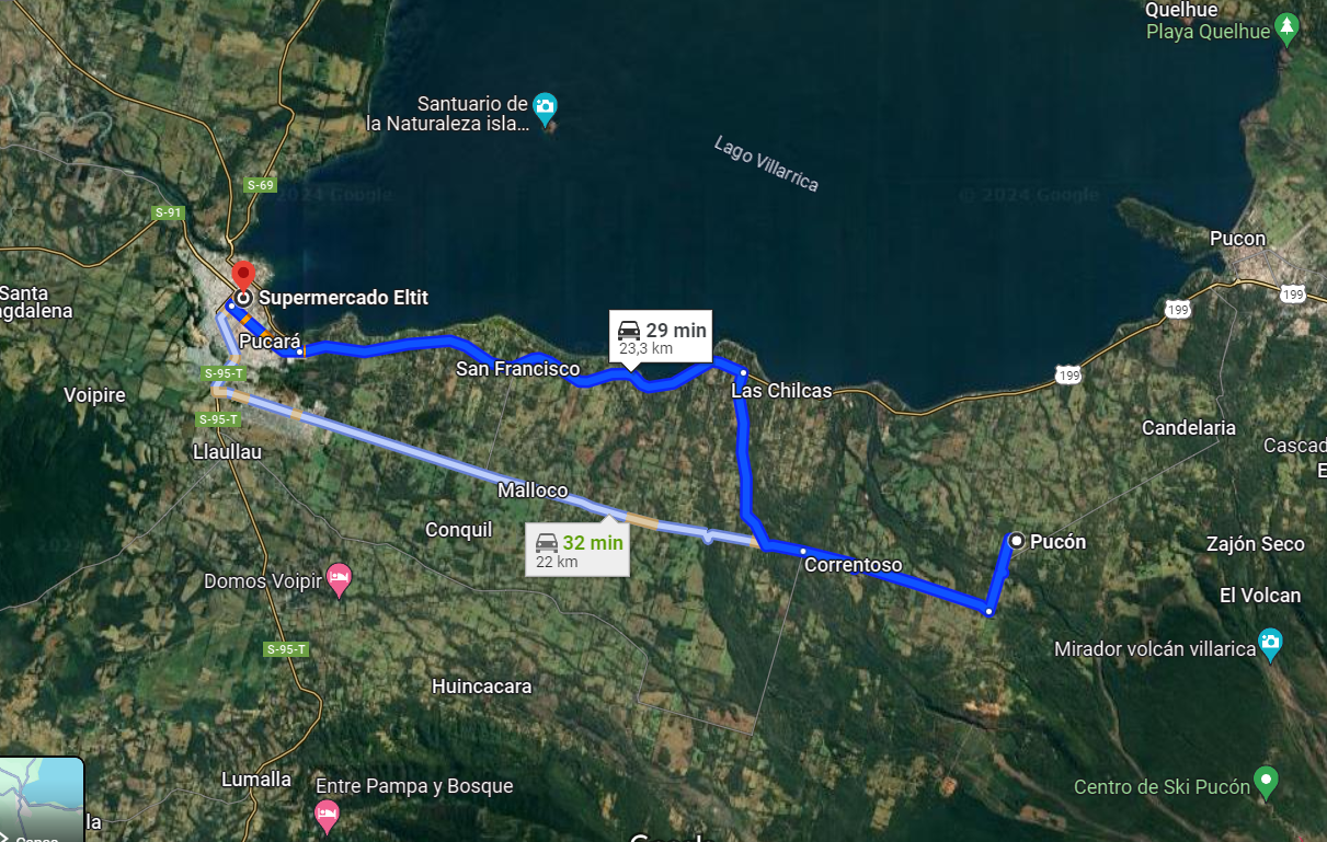 Ruta Propiedad a Supermercado Eltit en Villarrica
